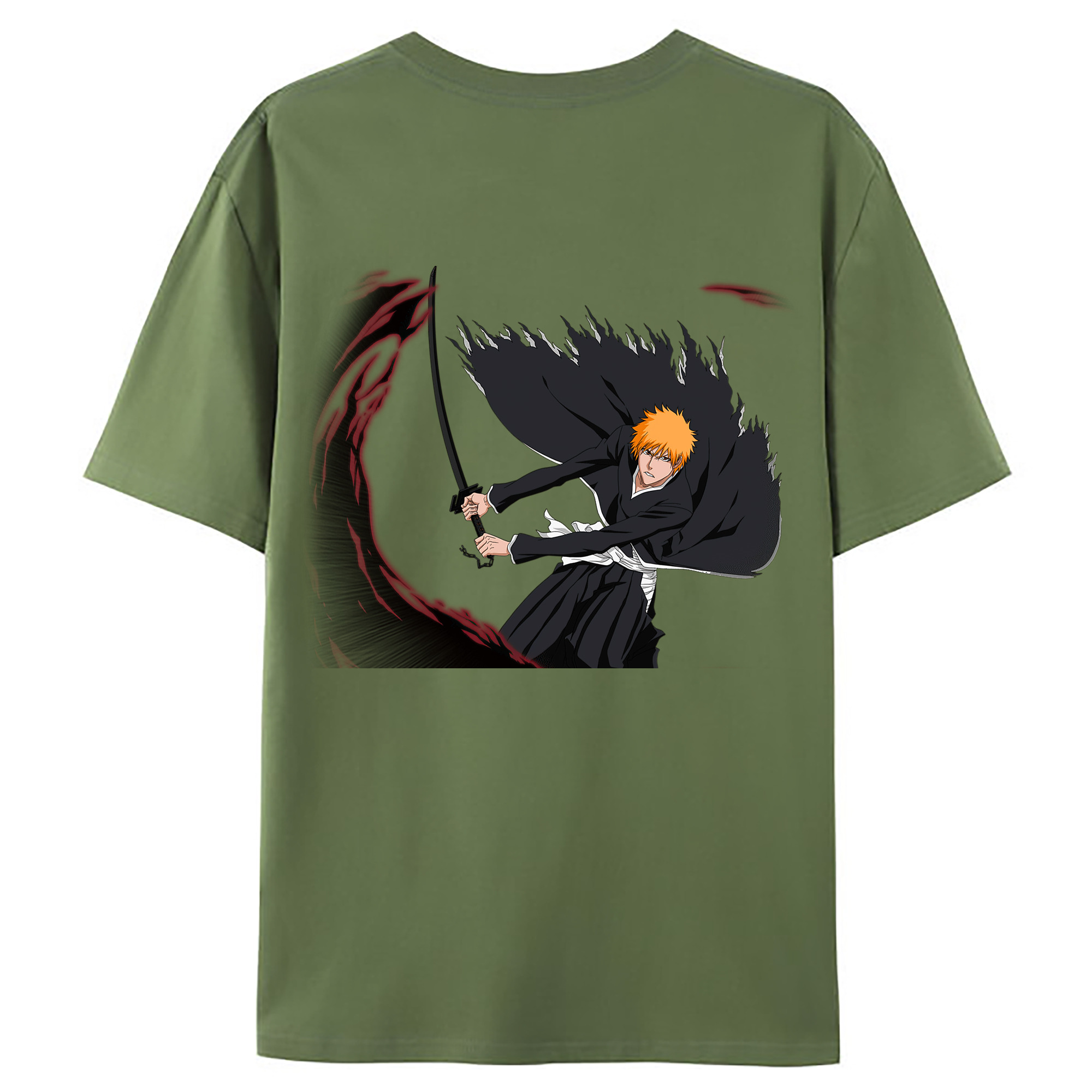 （画像用） ブリーチ 黒崎一護（くろさき いちご）BLEACH Kurosaki Ichigo 綿100％ メンズ半袖Tシャツ（バックプリント） 通気性